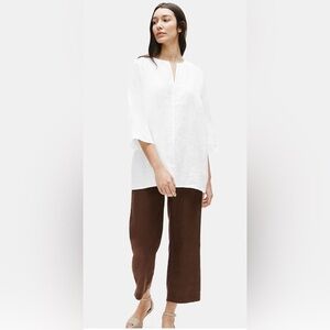 Eileen fisher 100% organic linen brown v neck lightweight t shirt